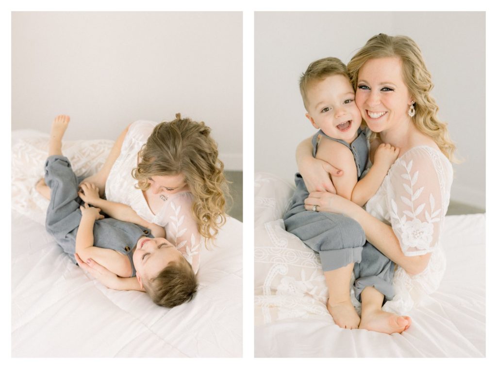 Mommy & me session in rolla Missouri in white photography studio by haven hill studios. 