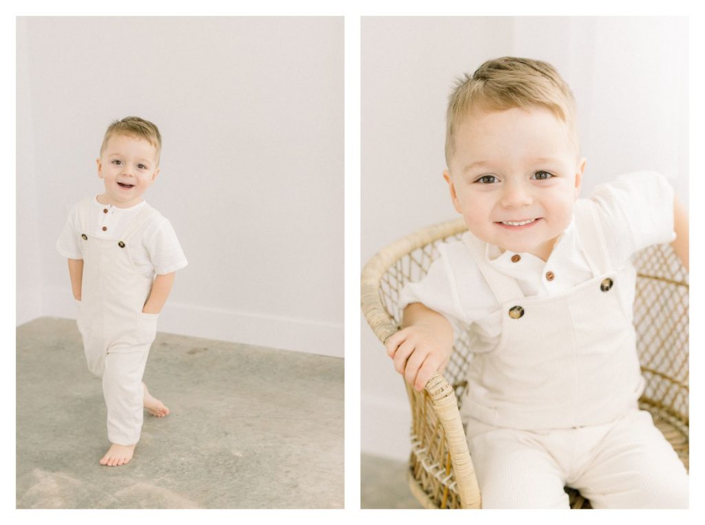 Photo of a toddler in white photography studio by rolla Missouri photographer haven hill studios.