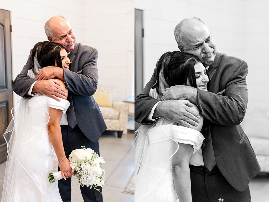 Natural light bridal portraits at Red Oak Valley wedding venue during first look
