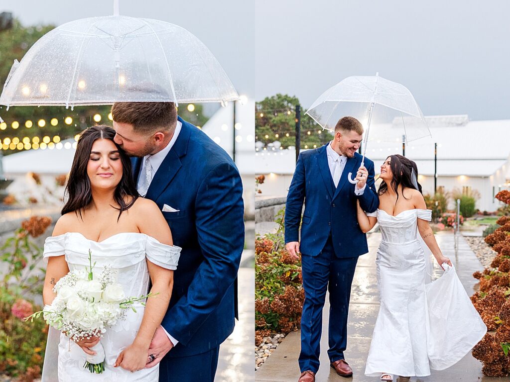 Rainy Romantic bride and groom portraits at Red Oak Valley in Owensville Missouri
