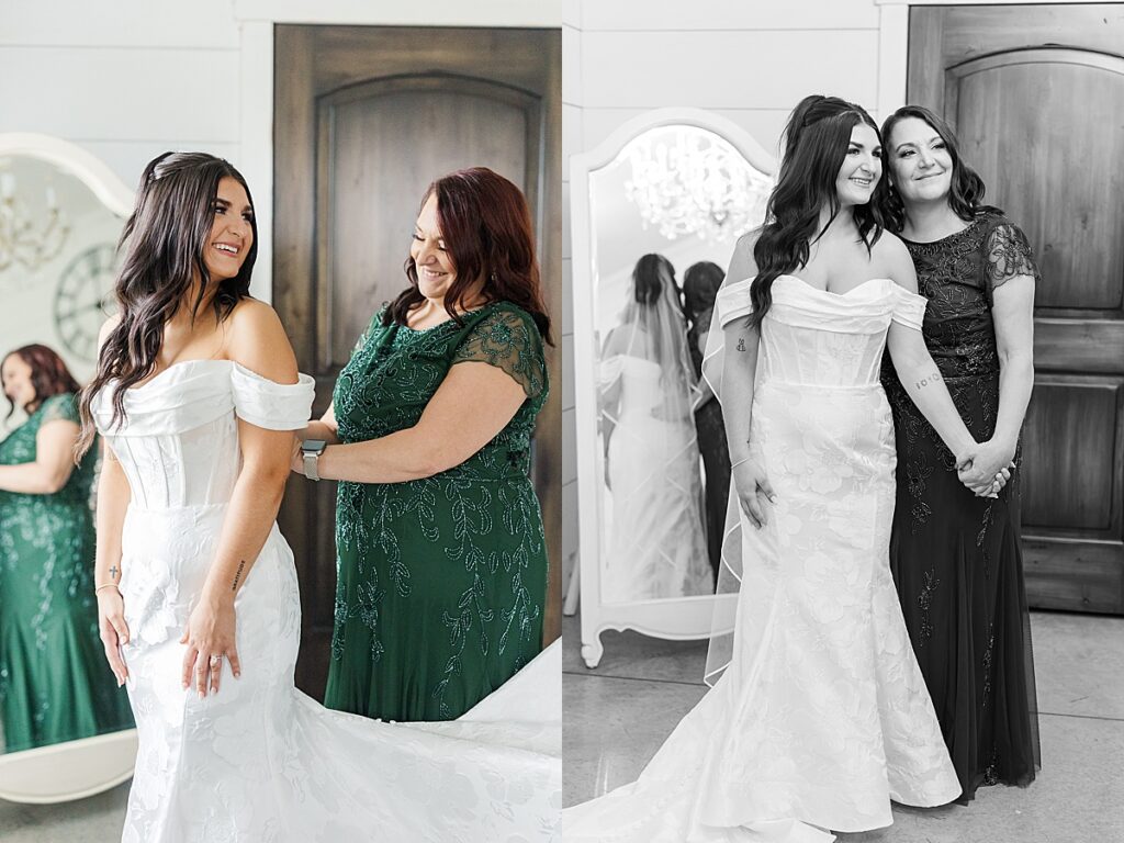 Natural light bridal portraits at Red Oak Valley wedding venue while getting ready
